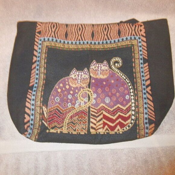 Mythical KITTY CATS Woven Tapestry TOTE Shoulder Bag LIGHTWEIGHT Embroidered XL - Picture 3 of 11